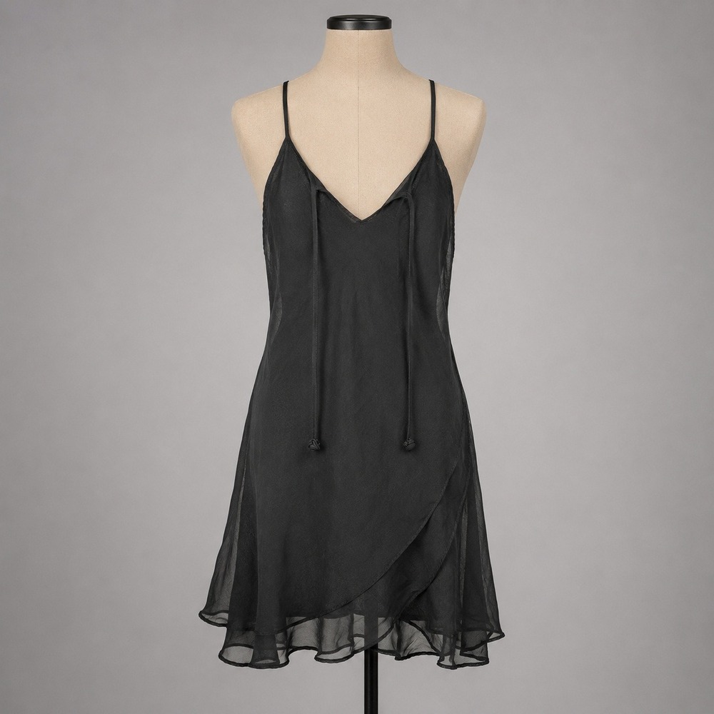 Whimsigoth Sheer Chiffon Babydoll Slip Dress Size M Black Fairy Grunge Sexy Y2K